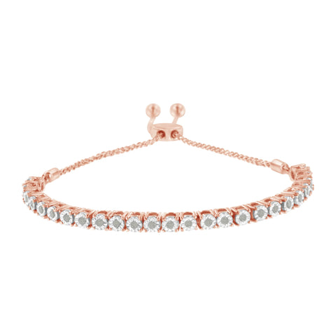 10k Rose Gold Plated Sterling Silver 1/4carat. Total Diamond Weight Diamond Tennis Bolo Adjustable Bracelet