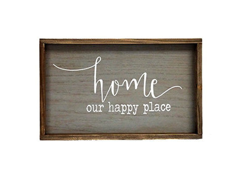 Home Our Happy Place Wood Wall Framed Sign Natural Wood Wall Decor 19.5x11.5inches