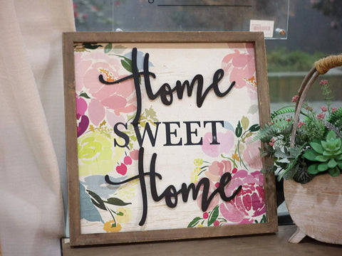 Home Sweet Home Wall Plaque- Rustic Wood Framed Metal Home Word Wall Decor- Modern Farmhouse Wall Hanging Art- 15.75 x 15.75 Inches