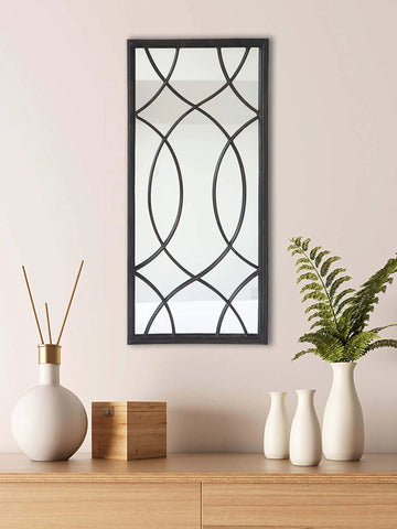 Metal Framed Windowpane Accent Wall Mirror|Rectangle Decorative Mirror|Farmhouse Style Wall Decor for Living Room- Bedroom- Dining Room or Entryway| Antique Black|27.75