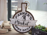 Farmer's Market Open Daily Wood and Metal Circular Signs|Rustic Farmhouse Kitchen Wood Sign Plaque Wall Hanging Decor 17.75x0.5x19"