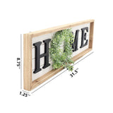 Wooden Framed Home Plaque with Green Wreath for The O|Housewarming Home Decor-Large Farmhouse Home Signs Plaque Wall Hanging Decor for Mantle Living Room. 31.5x1.25x8.75"