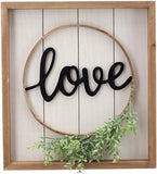 Love Decorative Sign Decor for Wall- Rustic Farmhouse Accent Love Sign Plaque with PVC Green Leaf for Living Room and Kitchen. 13.75"x1.25"x15"