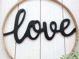 Love Decorative Sign Decor for Wall- Rustic Farmhouse Accent Love Sign Plaque with PVC Green Leaf for Living Room and Kitchen. 13.75"x1.25"x15"