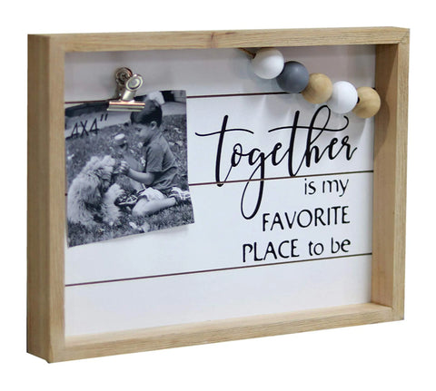 Together is My Favorite Place to Be Freestanding Wood Frame Sign Wall Decor Wood Picture Frames with Metal Clips and Colorful Wood Beads 12x1.5x8.8