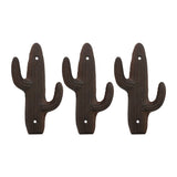 Retro Cast Iron Cactus Wall Hooks- Decorative Wall Hanging Hooks for Coat Towel Keys and More- Antique Brown- Set of 3