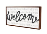 We Open Our Home in Love and Grace and Ask God's Blessing in This Place Rustic Wood Framed Family Sign-3D Welcome Word Wall Plaque