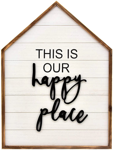 This is Our Happy Place Wood Framed Family Sign-3D Happy Place Word Wood Wall Decor-Large Farmhouse Hanging Decor|Wall Plaque for Living Room