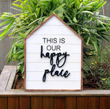 This is Our Happy Place Wood Framed Family Sign-3D Happy Place Word Wood Wall Decor-Large Farmhouse Hanging Decor|Wall Plaque for Living Room