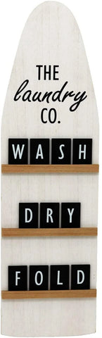 The Laundry Co.Wash Dry Fold Wood Home Signs Wall Decor-Rustic Farmhouse Home Decor|Large Vantage Wall Plaque for Living Room or Laundry Room