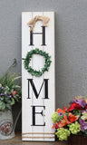 Wooden Home Plaque with Green Wreath|Large Farmhouse Home Signs Plaque Wall Hanging Housewarming Home Decor for Mantle Living Room.