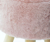 Faux Fur Round Footstool- Soft Compact Padded Seat with 4 Wooden Legs Ottoman-Pink