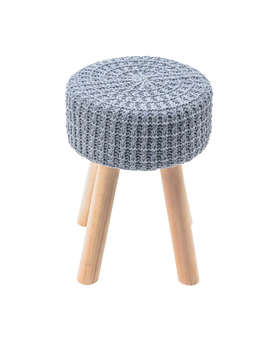 Cotton Hand Knitted Multipurpose Vanity Seat- Foot Rest- Modern Makeup Dressing Stool or Ottomans with 4 Solid Wood Legs - 11