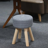 Cotton Hand Knitted Multipurpose Vanity Seat- Foot Rest- Modern Makeup Dressing Stool or Ottomans with 4 Solid Wood Legs - 11"X11"X16"- Gray