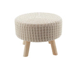 Cotton Hand Knitted Multipurpose Vanity Seat-Footrest Ottoman Stool-Modern Makeup Dressing Chair with 4 Solid Wooden Legs- 17.3" WX17.3 DX10.6 H-