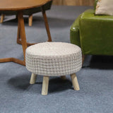 Cotton Hand Knitted Multipurpose Vanity Seat-Footrest Ottoman Stool-Modern Makeup Dressing Chair with 4 Solid Wooden Legs- 17.3" WX17.3 DX10.6 H-