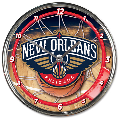 New Orleans Pelicans Round Chrome Wall Clock