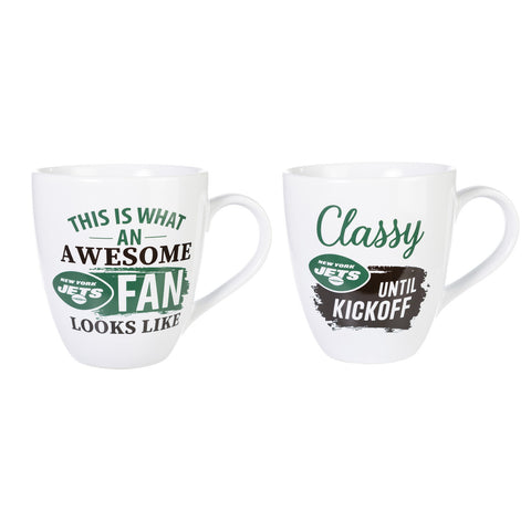 New York Jets Coffee Mug 17oz Ceramic 2 Piece Set with Gift Box