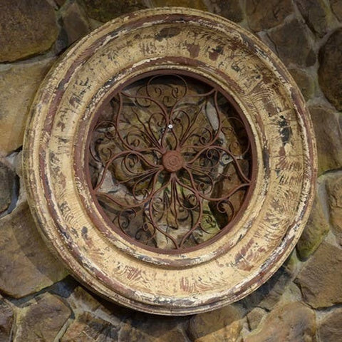 Round Wooden Wall Frame with Iron Decor Center