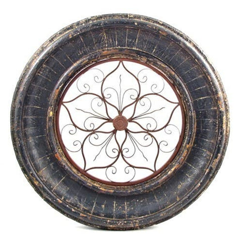 Round Wooden Wall Frame with Iron Decor Center