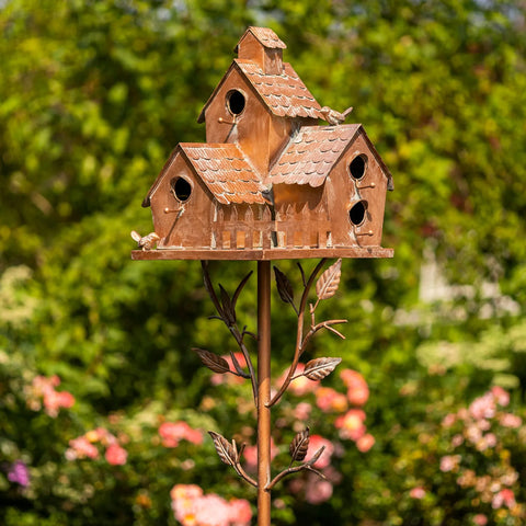 Country Style Large Iron Birdhouse Stake 