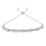 .925 Sterling Silver 1/4 Cttw Diamond Art Deco Milgrain Square Station & Bar Style Adjustable Bolo 6"-9" Bracelet (H-I Color, I2-I3 Clarity)