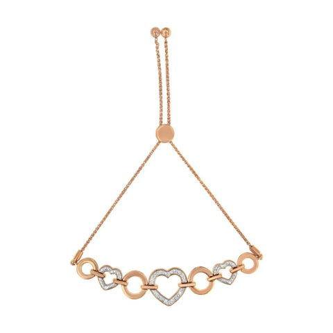 10K Rose Gold over .925 Sterling Silver 1/10 Cttw Round-Cut Diamond Heart Link Adjustable Bolo Bracelet (H-I Color, I2-I3 Clarity) - 6