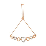 10K Rose Gold over .925 Sterling Silver 1/10 Cttw Round-Cut Diamond Heart Link Adjustable Bolo Bracelet (H-I Color, I2-I3 Clarity) - 6"-9" Adjustable