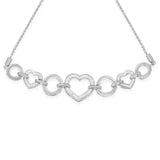 .925 Sterling Silver 1/10 Cttw Round-Cut Diamond Heart-Link Adjustable Bolo Bracelet ( H-I Color, I2-I3 Clarity) - 6"-9" Adjustable