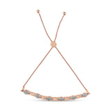 14K Rose Gold Plated .925 Sterling Silver Diamond Accent Alternating Marquise Shape and Heart Links Bolo Bracelet (I-J Color, I3 Clarity) - Adjustable 6" to 9"