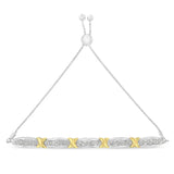 .925 Sterling Silver 1/4 Cttw Round-Cut Diamond X & Tapered Bar Miracle-Set Bolo Bracelet (I-J Color, I3 Clarity) - Two Tone Yellow Gold & Silver