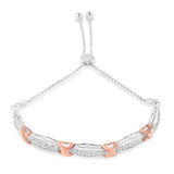 .925 Sterling Silver 1/4 Cttw Round-Cut Diamond X & Tapered Bar Miracle-Set Bolo Bracelet (I-J Color, I3 Clarity) - Two Tone Rose Gold & Silver