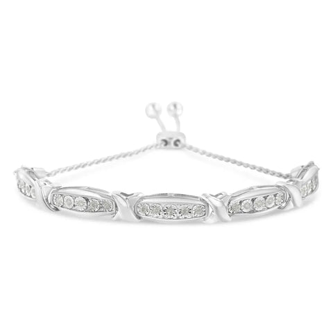 Round-Cut Diamond X & Tapered Bar Miracle-Set Bolo Bracelet (I-J Color, I3 Clarity) - .925 Sterling Silver