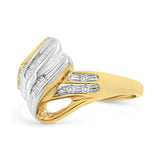 10K Yellow and White Gold 1/10 Cttw Baguette and Round-Cut Diamond Bypass Ring (I2 Color, H-I Clarity)