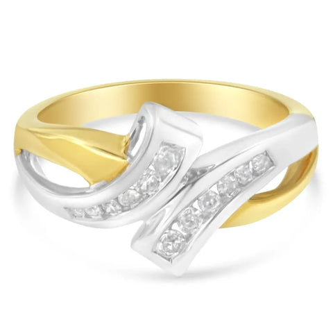 10K Two Toned Channel-Set Diamond Bypass Ring (1/4 cttw, I-J Color, I2 Clarity)