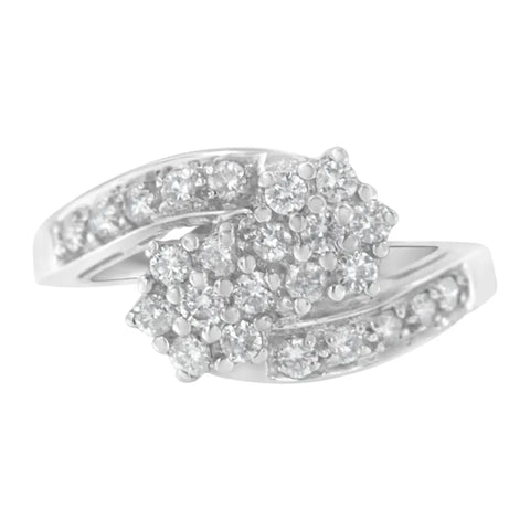 14KT White Gold Diamond Cluster Ring Band (7/8 cttw, H-I Color, I1-I2 Clarity)