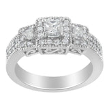 14K White Gold Round and Princess-Cut Diamond Three Stone Ring (1 Cttw, H-I Color, I1-I2 Clarity)