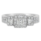 14K White Gold Round and Princess-Cut Diamond Three Stone Ring (1 Cttw, H-I Color, I1-I2 Clarity)