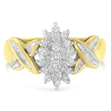 10K Two-Toned Round Baguette Diamond Cluster Ring (1/2 Cttw, I-J Color, I2-I3 Clarity)