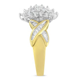 10K Two-Toned Round Baguette Diamond Cluster Ring (1/2 Cttw, I-J Color, I2-I3 Clarity)