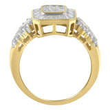 10K Yellow Gold Round and Baguette-Cut Diamond Cluster Ring (1.0 Cttw, I-J Color, SI1-SI2 Clarity)