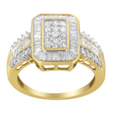 10K Yellow Gold Round and Baguette-Cut Diamond Cluster Ring (1.0 Cttw, I-J Color, SI1-SI2 Clarity)