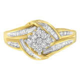 10K Yellow Gold Round and Baguette Cut Diamond Ring (1/2 Cttw, H-I Color, I1-I2 Clarity)