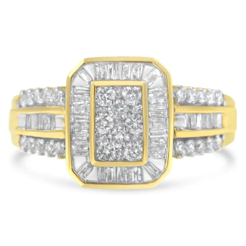 10K Yellow Gold Round and Baguette-Cut Diamond Cocktail Ring (1.0 Cttw, H-I Color, SI2-I1 Clarity)