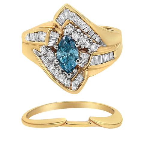 14K Yellow and White Gold 1 1/4 Cttw Treated Blue Diamond Cocktail Ring Set (H-I Color, SI1-SI2 Clarity)