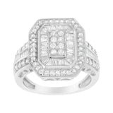 .925 Sterling Silver Round and Baguette Diamond Cathedral Ring (0.75 Cttw, H-I Color, I2-I3 Clarity)