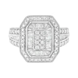 .925 Sterling Silver Round and Baguette Diamond Cathedral Ring (0.75 Cttw, H-I Color, I2-I3 Clarity)