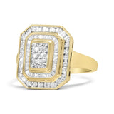 10K Yellow Gold over .925 Sterling Silver Diamond Square Cocktail Ring (1.15 Cttw, I-J Color, I2-I3 Clarity)