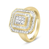 10K Yellow Gold over .925 Sterling Silver Diamond Square Cocktail Ring (1.15 Cttw, I-J Color, I2-I3 Clarity)