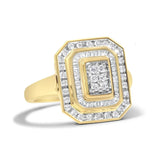 10K Yellow Gold over .925 Sterling Silver Diamond Square Cocktail Ring (1.15 Cttw, I-J Color, I2-I3 Clarity)